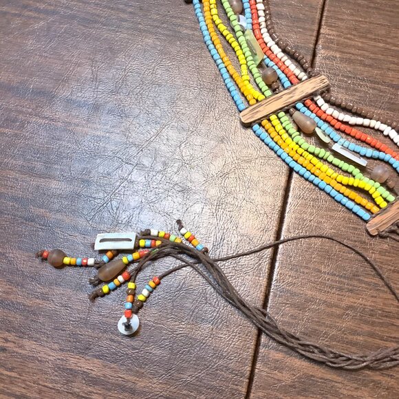 Vtg Boho Retro Tribal Multicolored Seed Beads Belt Woven Cord 60" Length - Picture 6 of 8
